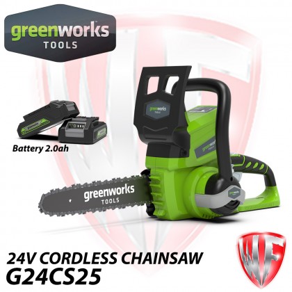 GREENWORKS G24CS25 24V CORDLESS 10" CHAINSAW c/w 2.0Ah Battery